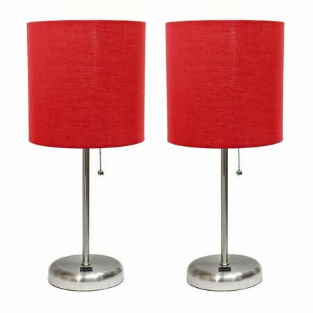 DIAMOND SPARKLE Stick Lamp with USB Charging Port & Fabric Shade Set, Red, 2PK DI2519992